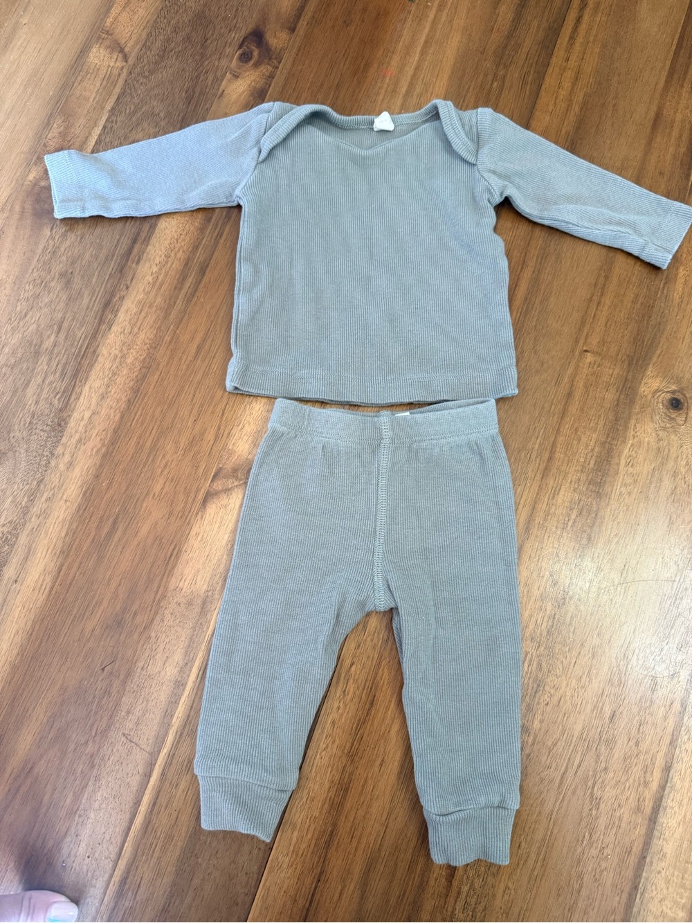 Quincy Mae Two-Piece Infant Ribbed Top & Pant Set — Sage Green